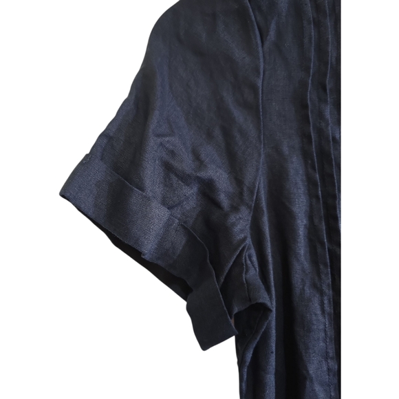 Quince 100% European Linen Navy Short Sleeve Swing Dress Pleated Front Medium - Picture 5 of 9